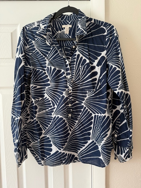 J. Crew Tops - J. Crew Popover Navy Palm Print size Medium